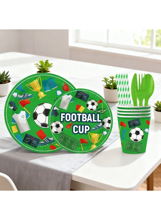 102 PCS Football Party Decorations for 10 Guests, Football Tableware Set Includes Dinner Plates, Dessert Plates, Napkins, Tablecloth for Football Birthday Party Boys Sports Theme Party Decorations - Image 4